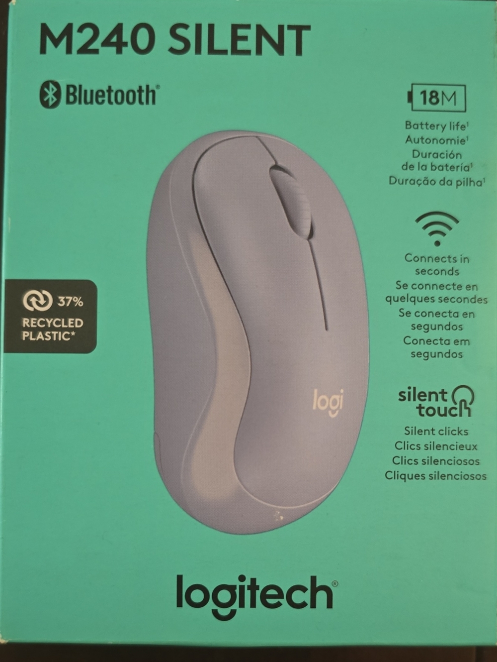 Logitech M240 Silent Bluetooth Mouse in Light Purple and Gray